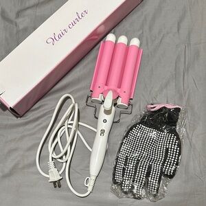 Pink and White Hair Curler with Glove